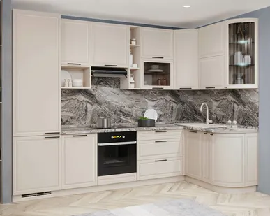 фото Кухонный гарнитур угловой с витриной Неаполь 109 237