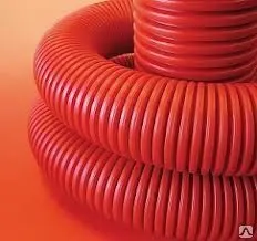 Фото №0 Труба ПНД гофро двуст.с протяж.d75мм ДКС, красная (50м)