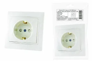 фото Розетка 2П+З с защ. шт. 16А 250В белая "Таймыр" (пром. упак., бакелит. основание) TDM