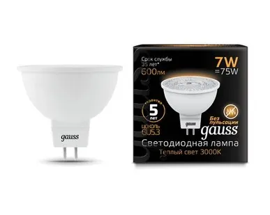 фото Светодиодная лампа Gauss Софит 7W 600Lm 3000K GU5.3 101505107