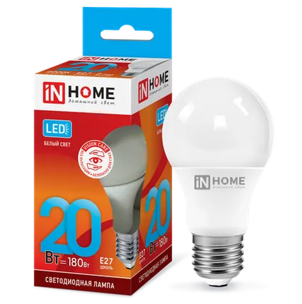 Фото №0 IN HOME Лампа светодиодная 20Вт Е27 4000К 1800Лм A60 груша LED-A60-VC IN HOME