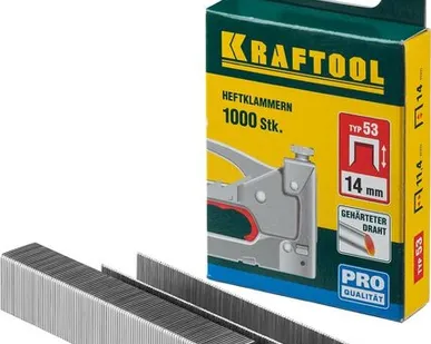 фото KRAFTOOL тип 53 (A/10/JT21) 14 мм, 1000 шт, калибр 23GA, скобы для степлера (31670-14)