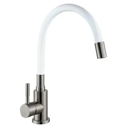 Фото №0 смеситель для кухни GOLDEN FOX Lomond гибкий излив силикон белый