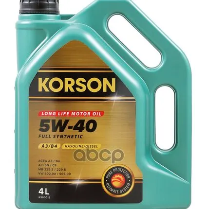Фото №0 Korson 5W-40 Full Synthetic A3/B4 4Л (Синт. Мотор. Масло.)