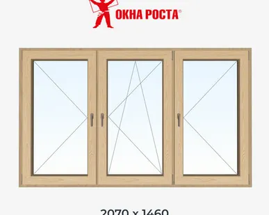 фото Деревянное окно лиственница сращенная 3-створчатое поворотное/поворотно-откидное/поворотное 1460х2070мм