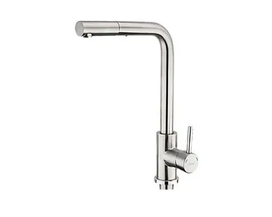 фото Смеситель для кухни, нерж.сталь, выдвижная лейка, сатин, крепление гайка, FRAP