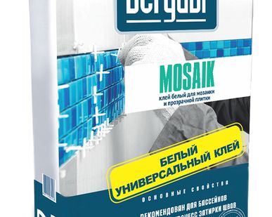 фото Клей белый для мозаики и прозрачной плитки Mosaik, 5кг Bergauf
