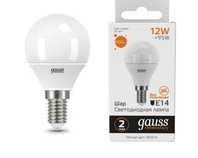 фото Светодиодная лампа Gauss Шар 12W 880Lm 3000K E14 53112