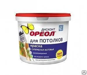 Фото №0 Краска водоэмульсионная Ореол ДИСКОНТ для потолков Супербелая 1,5 кг
