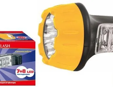 фото Фонарь LED3818 (аккум 220В черн./желт. 7+8 LED 2 режима SLA) Ultraflash 10973