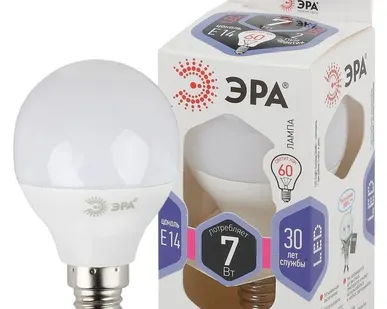 фото Лампа светодиодная P45-7W-860-E14 шар 560лм ЭРА Б0031401
