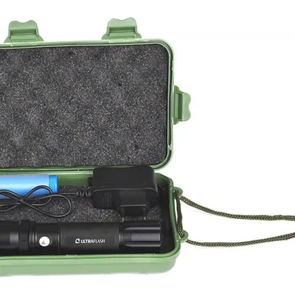 Фото №0 Фонарь ручной, 3 режима, 1 светодиод, 1Вт (80lm), E145 (1x18650), з/у 220В, бокс Ultraflash