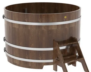 фото Купель для бани из сращенной лиственницы круглая D = 1,5 м (мореная, Н = 1,0 м)