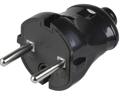 фото Вилка прямая ВПп20-02-Ст разборная без заземл. контакта 6А черн. ИЭК EVP20-06-01-K02