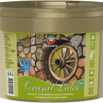 Фото №0 Лак ESKARO Лак для декоративной отделки ESKARO Granit Lakk Aqua 2,4 л полуматовый бесцветный