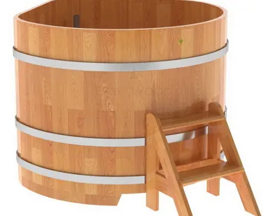 фото Купель для бани из сращенной лиственницы угловая 1,19х1,19 (натуральная, Н = 1,0 м)