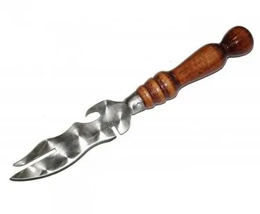 фото Нож-вилка для снятия мяса с шампура с деревянной ручкой (GM)