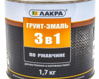фото Эмаль-грунт 3в1 уретано-алкидная для металла Лакра глянцевая, черная, 1,7кг