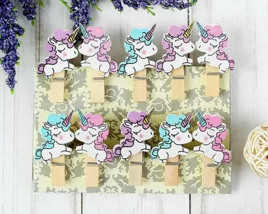 фото Прищепки декоративные с веревкой для подвеса "Единорожки" 10 шт