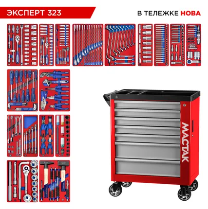 Фото №1 Набор инструментов 323 предмета, quot;ЭКСПЕРТ 323 quot;, в красной тележке МАСТАК 50-07323R