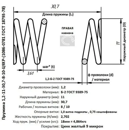 Фото №0 Пружина 1,2-11-30,7-8-10-Ц9ХР-(1086-0781 ГОСТ18793-80)