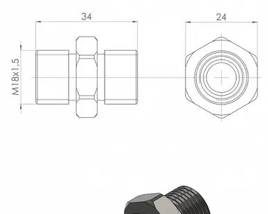фото Муфта прямая 18x18-1,5 24KP18/18 для фронтального погрузчика Metal-Fach Вепрь Т219
