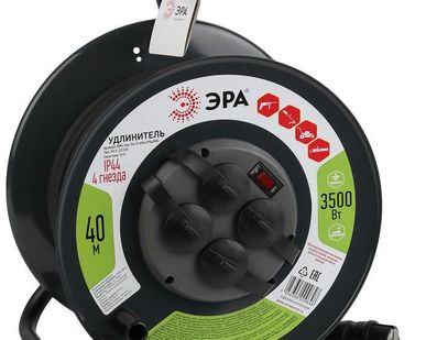 фото Удлинитель силовой RMx-4es-3x1.5-40m-IP44(KG) на метал. катушке с/з 4гнезда 40м КГ 3х1.5 Эра Б0046848