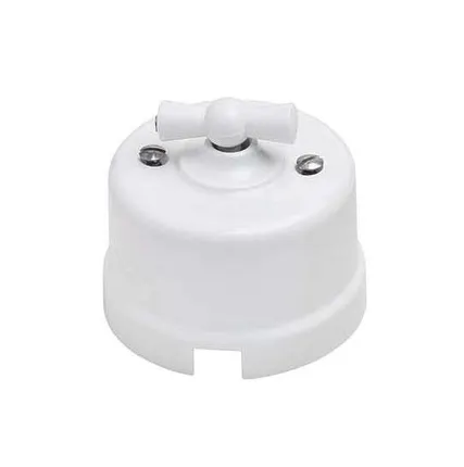 Фото №0 Выключатель проходной поворотный 1-кл. ОП Лизетта 10А IP20 ретро 2 полож. керамика бел. Bironi B1-201-01