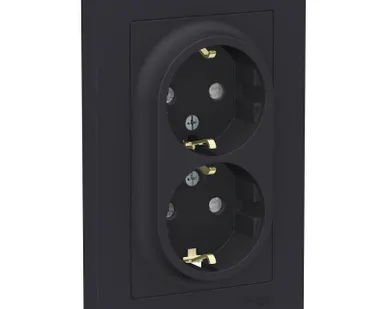 фото Розетка 2-м AtlasDesign 16А с заземл. защ. шторки в сборе карбон SchE ATN001026