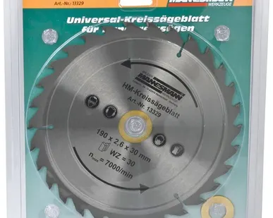 фото Пильный диск 190x30 mm, Z=30 (2 переходных кольца) / Mannesmann