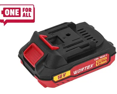 фото Батарея аккумуляторная Wortex CBL 1820-1, 18 В, 2 Ач, индикатор заряда, обрезиненный корпус