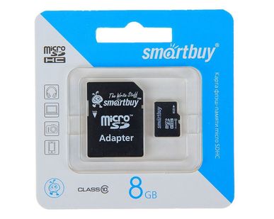 фото Карта памяти microSDHC 8Gb Smart Buy Class 4 (с адаптером)