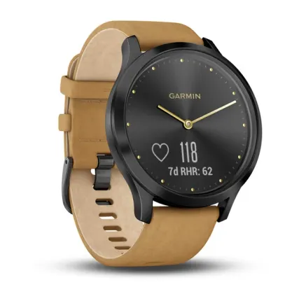 Фото №0 Часы Garmin Vivomove HR Premium черный оникс с светло-коричневым кожаным ремешком