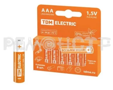 фото Элемент питания LR03 AAA Alkaline 1,5V PAK-8 TDM (цена за 8ШТ) П