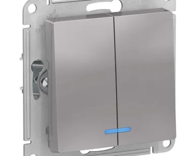 фото Механизм выключателя 2-кл. СП AtlasDesign 10А IP20 (сх. 5а) 10AX с подсветкой алюм. SchE ATN000353