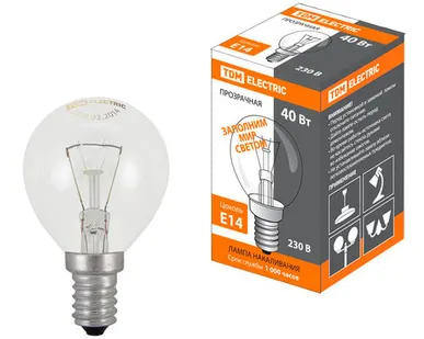 фото Лампа накаливания TDM Е14 40W 230V Шар прозрачный, SQ0332-0001