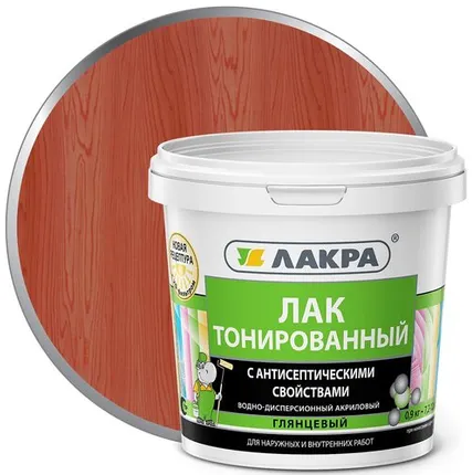 Фото №0 Лак ЛАКРА Лак для отделки деревянных и минеральных поверхностей ЛАКРА 0,9 кг глянцевый рябина тонированный