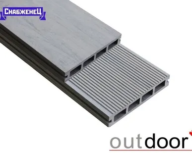 фото Террасная доска из ДПК Outdoor "Velvet Industrial" цвет: Серый Микс, 150x25 мм, вельвет/шлиф. (цена м2)