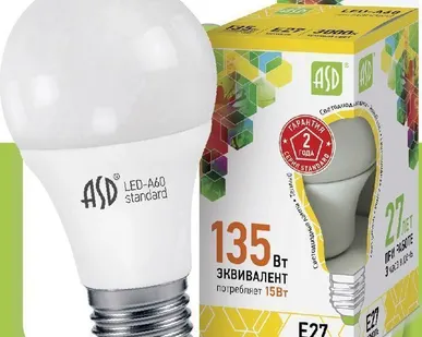 фото Лампа светодиодная LED-А60-standart 7Вт 220В Е27 3000К 600Лм ASD