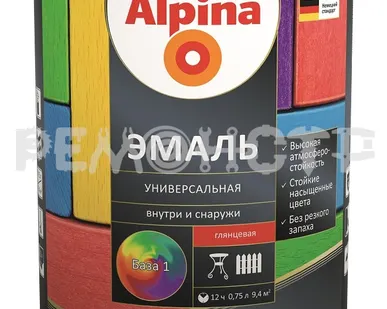 фото Эмаль алкид унив  0,75л База 1 шелк-мат Alpina (6/504) П зз (под заказ)