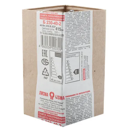 Фото №0 Лампа накаливания ЛОН 40W Е27 гриб Б-230-40-2