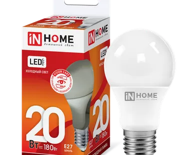 фото IN HOME Лампа светодиодная 20Вт Е27 6500К 1800Лм A60 груша LED-A60-VC IN HOME