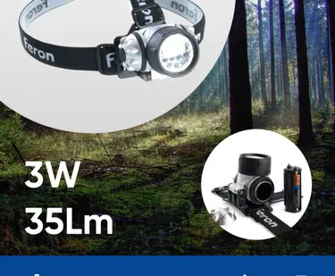 фото Фонарь налобный FERON TH2304 на батарейках 3*AAA, 3W 14LEDs IP44 пластик