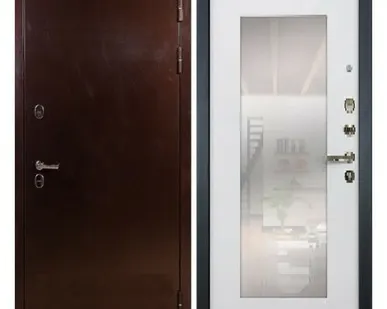 фото Входная дверь Термо Сибирь Медный Антик-зеркало 37 ясень белый