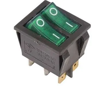 фото Выключатель клавишный 250В 15А (6с) ON-OFF зел. с подсветкой ДВОЙНОЙ (RWB-511 SC-797) Rexant 36-2412