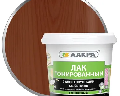 фото Лак ЛАКРА Лак для отделки деревянных и минеральных поверхностей ЛАКРА 0,9 кг глянцевый махагон тонированный