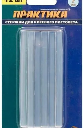 Фото №0 Стержни для клеевого пистолета 7х100мм, 12 шт, ПРАКТИКА, цвет белый, прозрачный, блистер