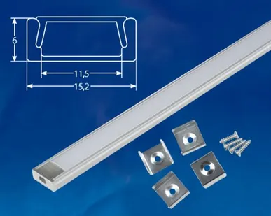 фото Профиль для ленты UFE-K02 SILVER/FROZEN 200 POLYBAG Накладной алюминиевый профиль с матовым рассеивателем, 200 см. 2 заглушки+4 крепежа в/к.. ТМ Uniel.