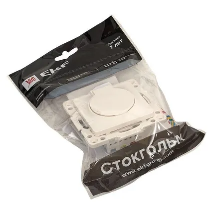 Фото №2 Розетка 1-м СП Стокгольм 16А IP44 с заземл.защ. шторки с крышкой механизм бел. PROxima EKF EYR16-028-10-44