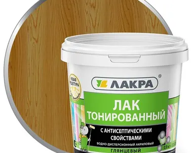 фото Лак ЛАКРА Лак для отделки деревянных и минеральных поверхностей ЛАКРА 0,9 кг глянцевый дуб тонированный